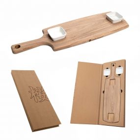 TAKAOKA Sada servírovacej dosky a dvoch keramických misiek hnědá