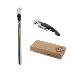 PILBARA SET Chladiaca tyčinka do vína s lievikom a dvojpáková vývrtka stříbrná